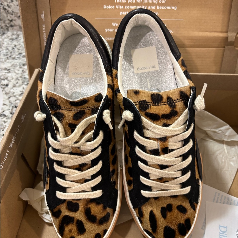 NWT Dolce Vita Animal Print Sneakers with Black and Tan